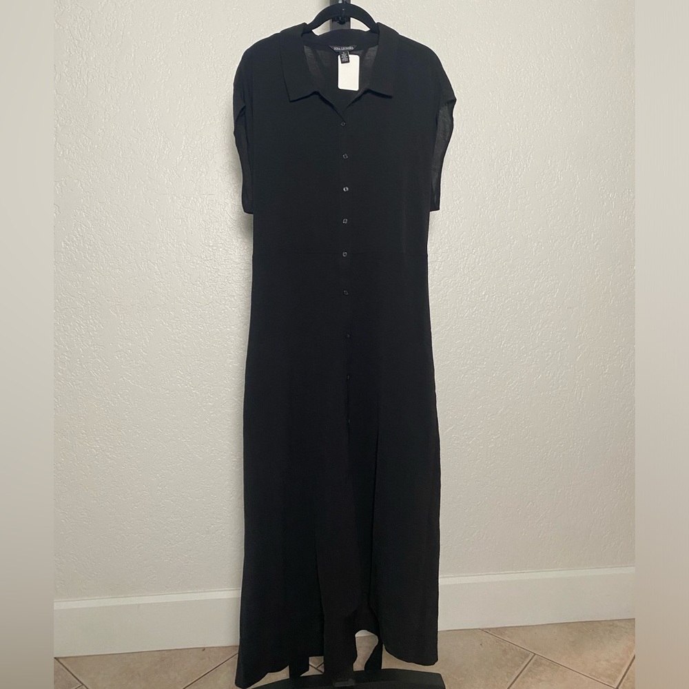 Nina Leonard Black Button-Up Maxi Dress